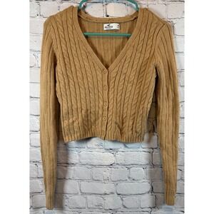 Hollister California Women's‎ Tan Cable Knit Cropped Cardigan Sweater Medium